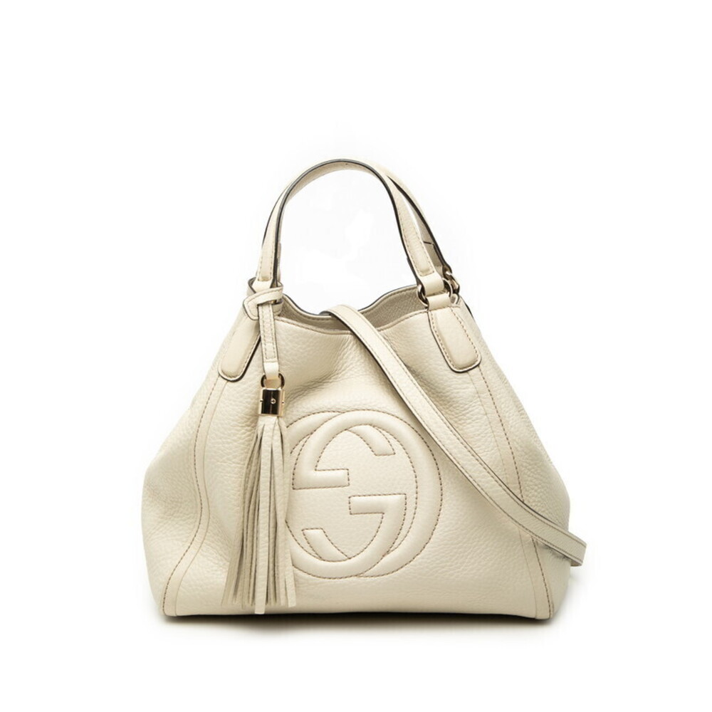 Gucci Interlocking GG Soho Handbag Shoulder Bag White Leather